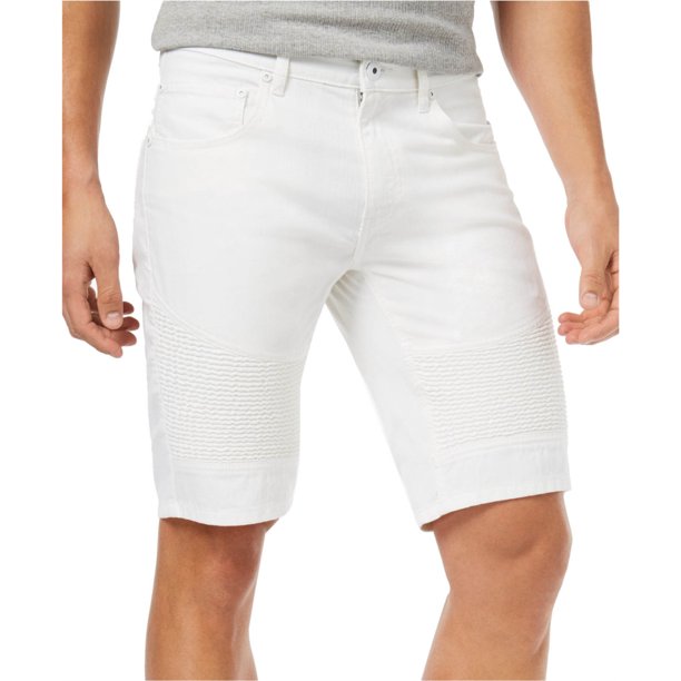 INC Mens Moto Casual Denim Shorts, Blanco, 34 I-N-C Mezclilla
