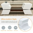 thumbnail image 2 of 2-Tier Coffee Table, Center Table Cocktail Table Storage Cabinet with Open Shelves & Cabinets, Modern Geometric Style Dining Table Meeting Table with 6mm Glass-Top, 44.8”Lx22.2”Dx14.9”H, White, 2 of 7