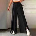 thumbnail image 2 of Chbgutlmr Flowy Pants for Women Ruffle Elastic Waist Side Slit Drawstring Lightweight Casual Trousers Trendy, 2 of 6