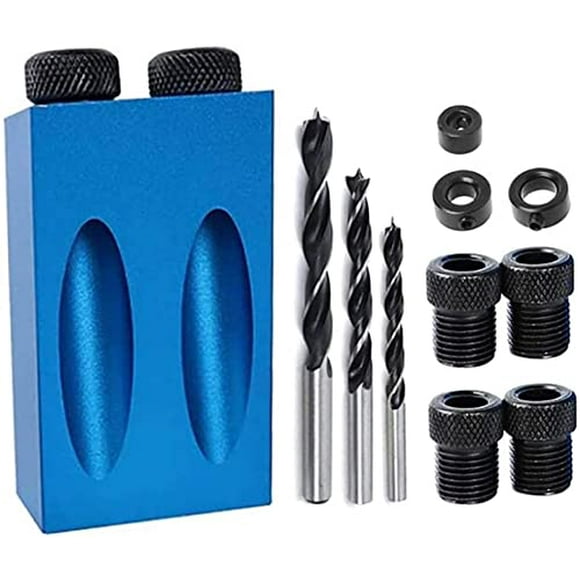 14PCS Pocket Hole Jig Drill Kit,15 Degree Dowel Drill Joinery Kit,Including 6/8/10mm Drill Bits,Drill,Stoppers,Sleeves,Hex Key, Woodwork Guides Joint Angle Tool