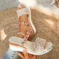 thumbnail image 5 of Womens Sandals Comfortable Boho Gladiator Wedge Thick Heel Open Toe Slip-on Peep Toe Crisscross Slides Slippers Casual Summer Beach Outdoor Footwear Dressy Sandals 7.5, 5 of 9