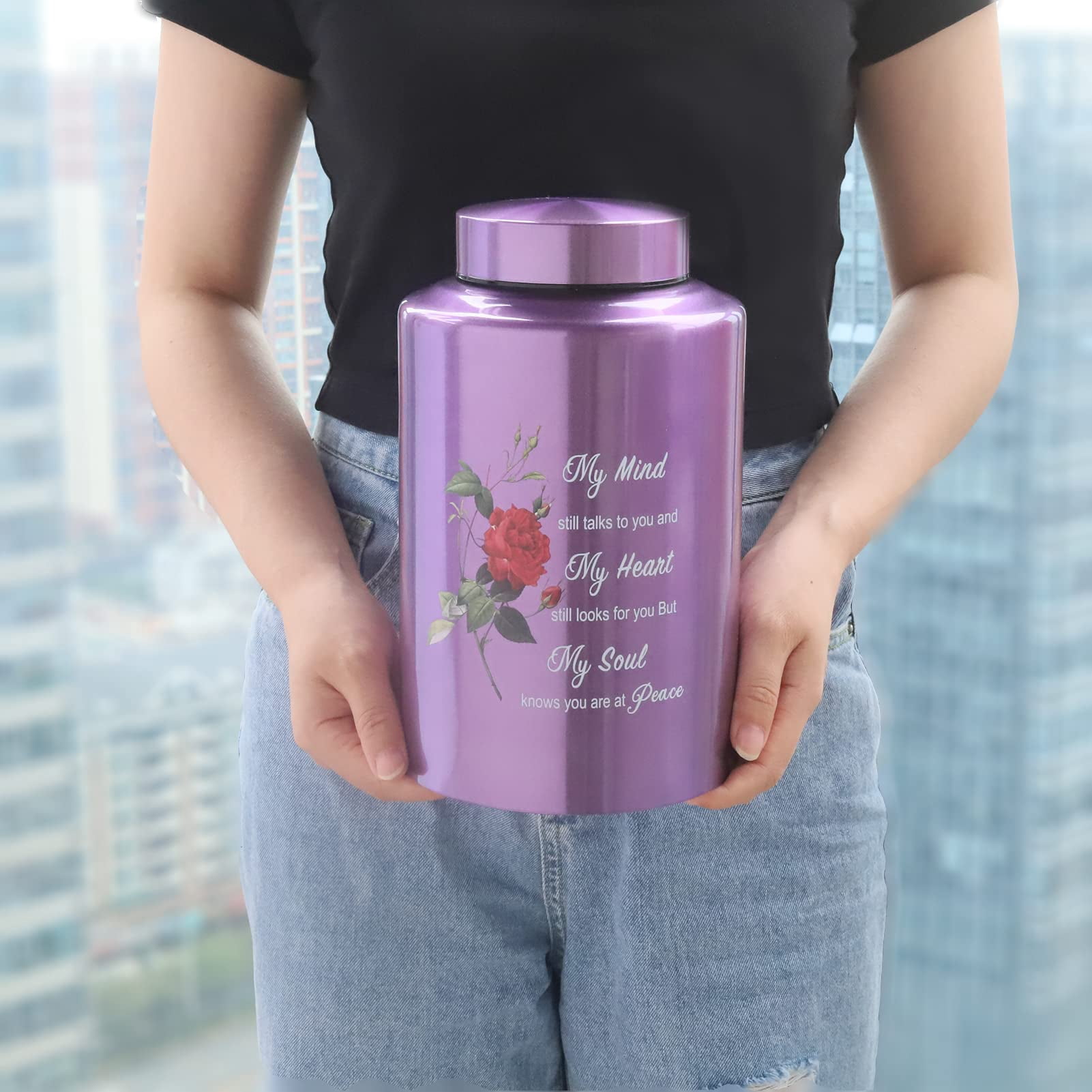 Up to 200 lbs Large Urns for Adult Human Cremation Urn Ashes Decorative Urn for Human Ashes with Rose Urn with Velvet Bag