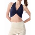 thumbnail image 2 of Women's Halter Twist Front T-Back Cropped Sports Tank Top Navy Blue M, 2 of 9