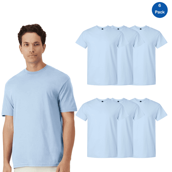 Gildan Men’s Short Sleeves Light Cotton T-Shirt, Tee for Arts & Crafts, Light Blue, Pack of 6 Shirts, S