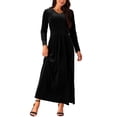 thumbnail image 2 of INSPIRE CHIC Women's Elegant V Neck Dresses Long Sleeve High Waist Split Hem Cocktail Party Maxi Velvet Dress Black S M Black, 2 of 5