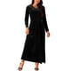 thumbnail image 2 of INSPIRE CHIC Women's Elegant V Neck Dresses Long Sleeve High Waist Split Hem Cocktail Party Maxi Velvet Dress Black S S Black, 2 of 5