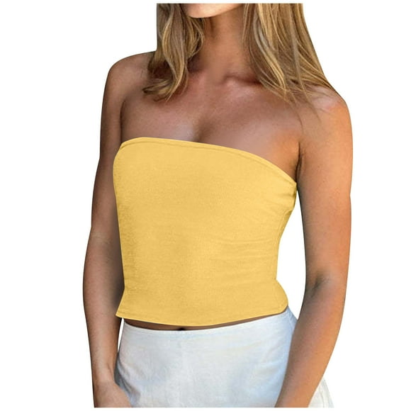 Timegard Tube Tops for Women Ribbed Strapless Skinny Comfy Solid Color Going out Top Summer Casual
