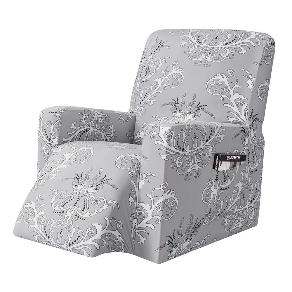 Subrtex Stretch 1Piece Vector Floral Recliner Slipcover, Grey