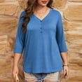 thumbnail image 6 of Posijego 3/4 Length Sleeve Women's Plus Size Tops Button V Neck Casual Shirts Plus Size Dressy Blouses, 6 of 7