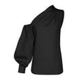thumbnail image 4 of Celmia Women Casual Lantern Sleeve Asymmetrical Leaking Shoulder Top, 4 of 5
