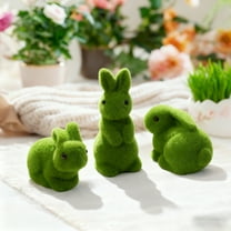Easter Flocked Bunny Moss Bunny Decorative Figurines,Flocked Easter Rabbit Decor Green Bunnies,Garden Artificial Animal Moss for Outdoor Table Home,3 Pieces