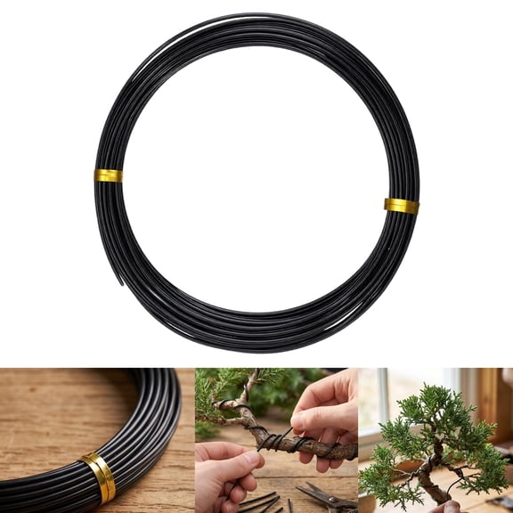 Bonsai Training Wire, 1.5mm x 32.8 ft Anodized Aluminum Floral Plant Training Wire Bendable Metal Stems Accessories for Gardening Branch Fixing Crafts (Black)