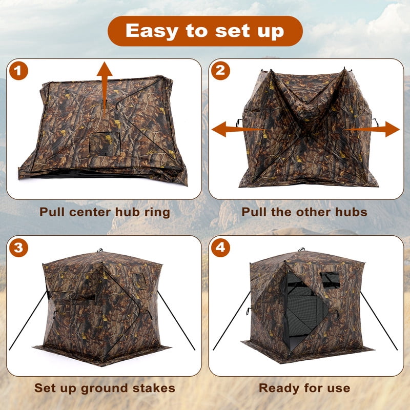 Gianna 270°See Through Hunting Blind, 2-3 Person Pop Up Camouflage Tent with Carrying Bag, Portable Hunting Tent with Accessory Bag