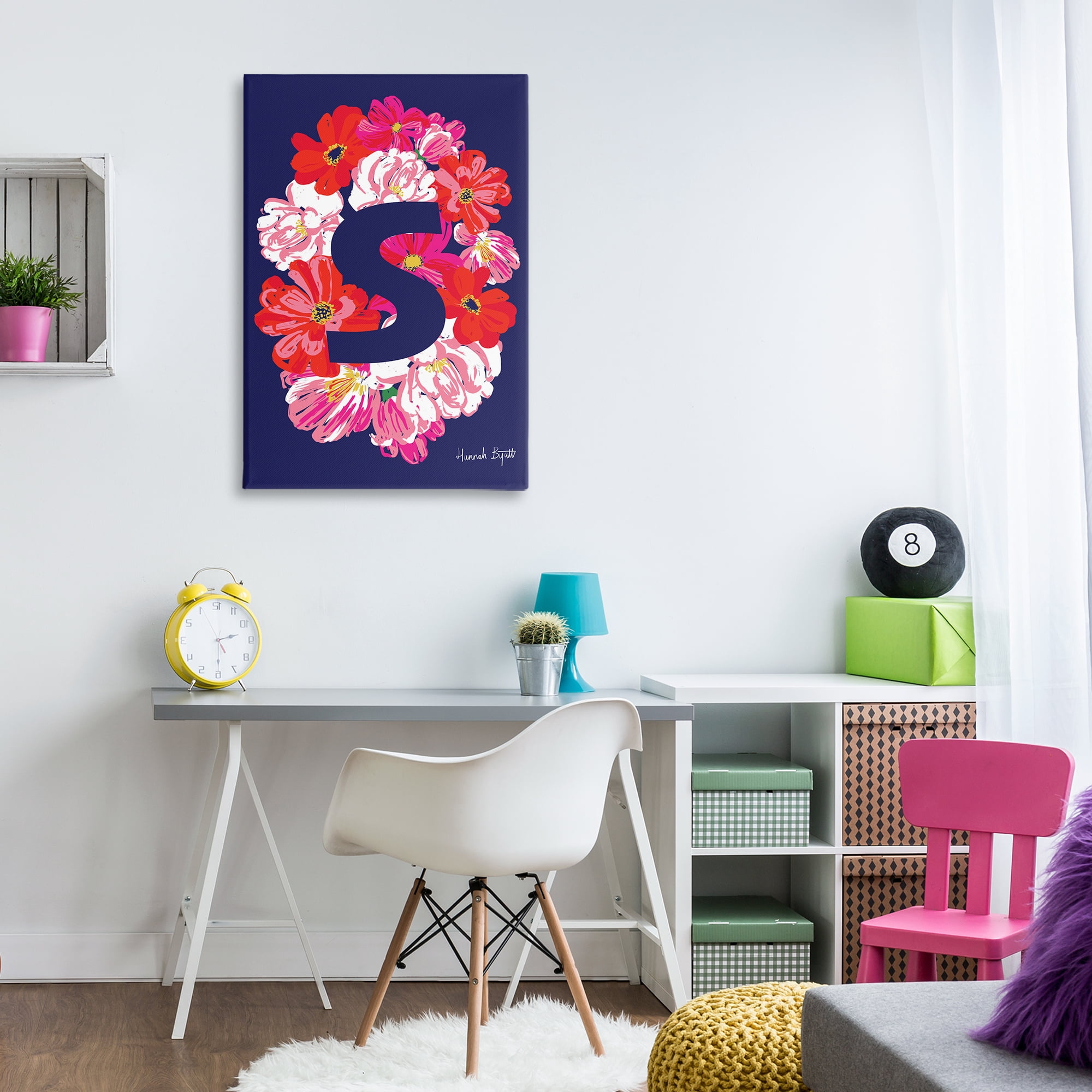 Stupell Industries Floral Bloom Letter S Botanical & Floral Painting Gallery Wrapped Canvas Art Print Wall Art, 24 x 36