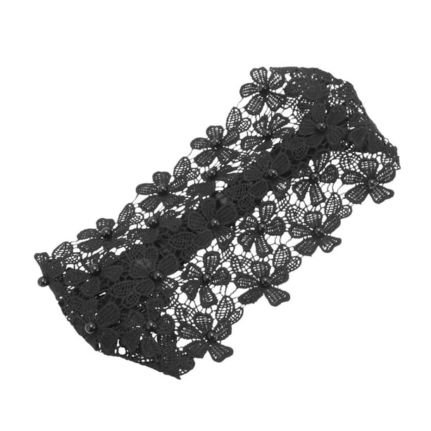 Accesorios Únicos 1 Pc Diadema Ancha de Perlas Falsas Florales Negra