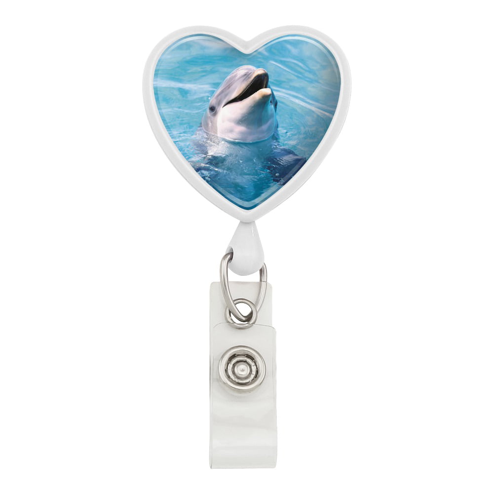 Dolphin in the Ocean Retractable Reel Chrome Badge ID Card Holder 