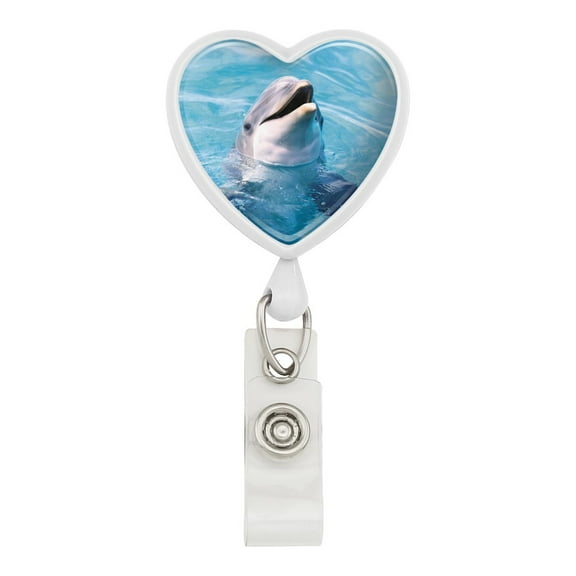 Dolphin in the Ocean Heart Lanyard Retractable Reel Badge ID Card Holder