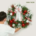 thumbnail image 5 of Pre-lit Christmas Wreath for Front Door, 30 Inch Red White Christmas Wreath with Ball Ornaments Pine Cones and 40 LED Lights, Xmas Wreath for Home Party Indoor Outdoor Use, 5 of 9