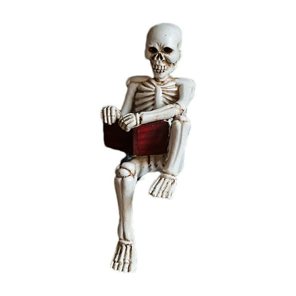SIYTUAU Gothic Skeleton Resin Ornament Reading Book Sculpture Halloween Decor Craft Figurine With Unique Skull Design For Bookshelf Display Mysterious Theme Decor Type D D