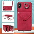 thumbnail image 6 of for iPhone XS Max PU Leather Back + TPU Frame Rugged Case, Classic 360 Rotating Ring Kickstand Card Slots Shoulder Strap Drop Protective Slim Fit Shockproof Phone Case Cover, Red, 6 of 12