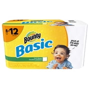 Bounty Basic Paper Towels, White, 8 Giant Rolls =12 Regular Rolls
