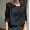 thumbnail image 3 of Women's Silk Satin Blouses Summer Casual Tops Women Half Sleeve Round Neck Elegant Shirt Loose Going Out Blouses Comforty Breathable Clothing, 3 of 3