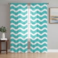 thumbnail image 2 of Sheer Curtains 84 inches Long 2 Panels Set Geometric Striped Pattern Light Filtering Sheer Drapes Rod Pocket Window Curtains for Living Room/Bedroom, Turquoise White Wave Pattern, 2 of 8