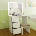thumbnail image 3 of Ember Interiors Small Kids Makeup Desk Vanity with LED Lights, Makeup Chair, Basic Knobs, White, 3 of 4