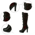thumbnail image 5 of Knee High Riding Combat Boots for Women Gothic Lace Leather Platform Stiletto High Heels Tall Dress Boots Black, 5 of 7
