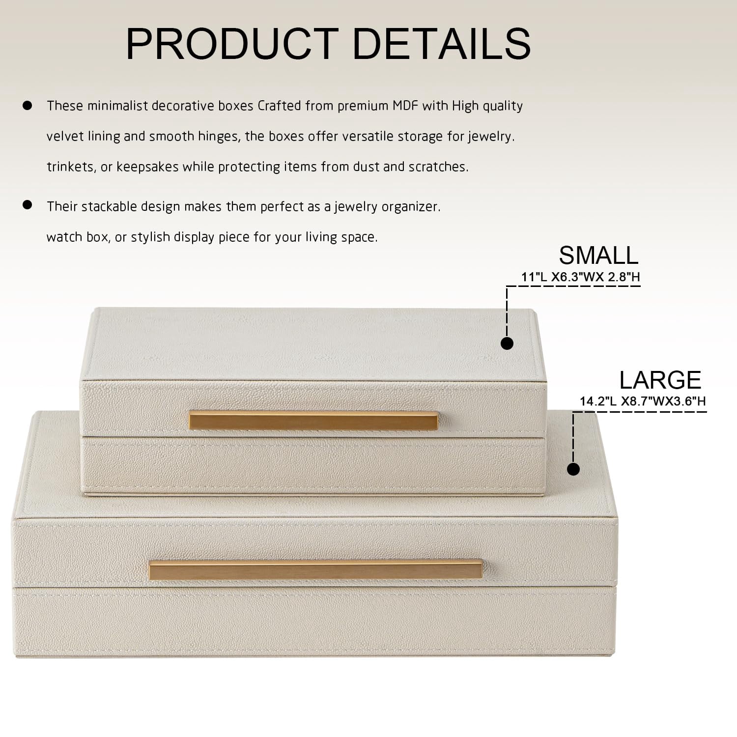 Set Of 2 Beige Shagreen Decorative Storage Boxes With Metal Handles - Faux Leather & Memory  Nesting Photo Organizers For Home Decor