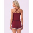thumbnail image 4 of DARING DIVA Women's Casual Lace Trim Bow Soft Cami Top and Shorts Pajamas Set M Red, 4 of 7