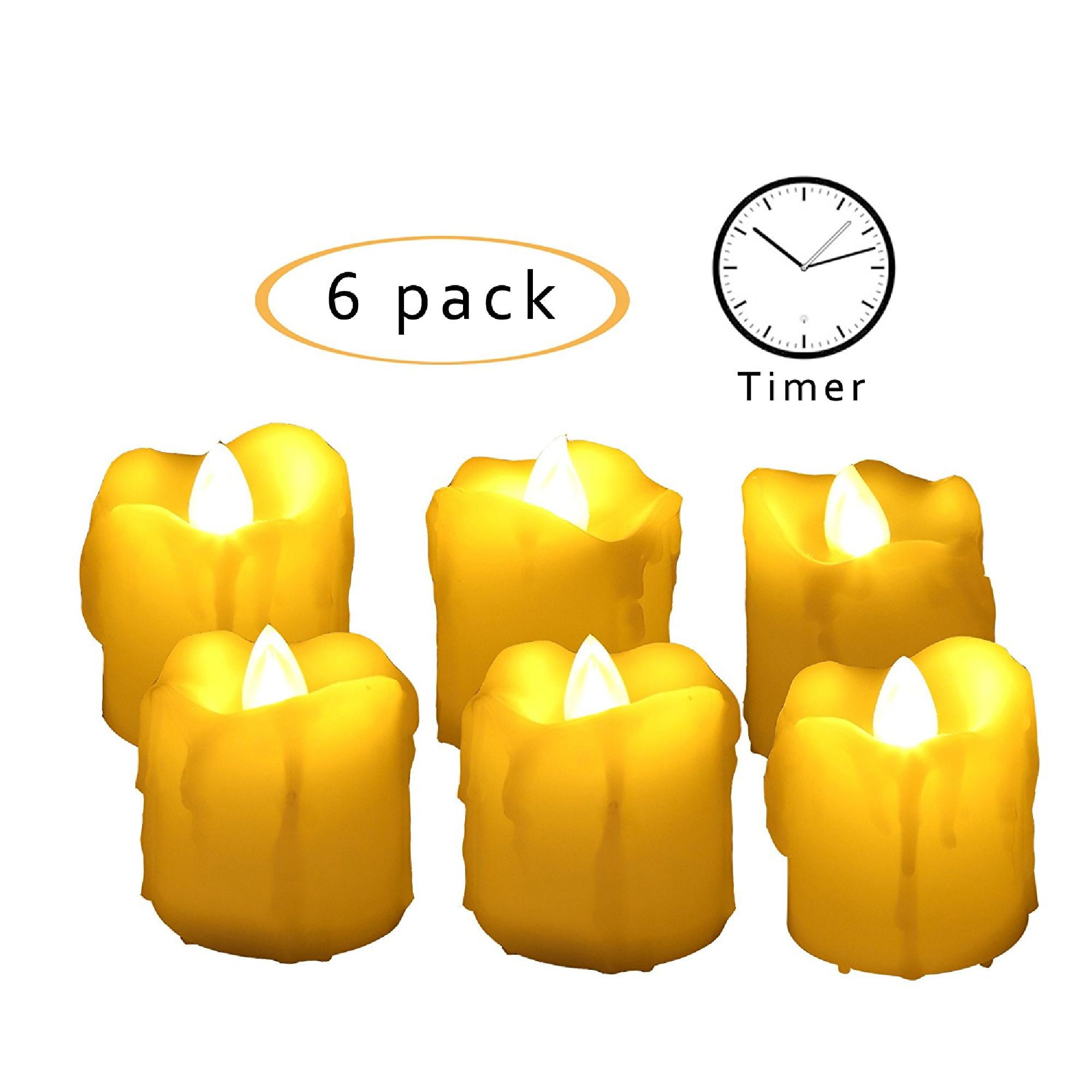 Flameless LED Battery Operated Votive Candles with Timer 6-Pack Long Lasting 