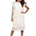 thumbnail image 1 of Mceream Robes pour Femmes Élégantes Chic Irrégulières à Manches Chauve-Souris Fluides Robe Col Rond Manches Courtes Ample Robe Midi Décontractée Fête Cocktail Invitée de Mariage Robe Grande Taille Beige TTG, 1 of 5