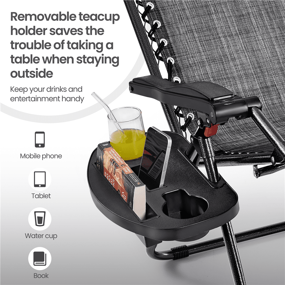 Renwick 26in Outdoor Zero Gravity Recliners with Cupholder, Set of 2, Gray
