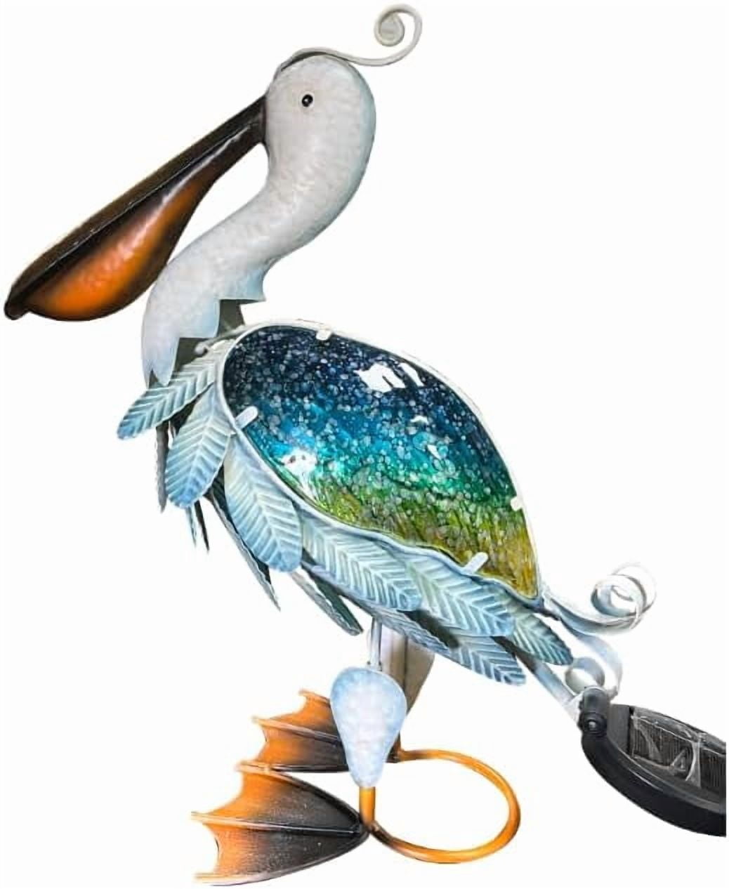Solar Metal Pelican Statues Garden Sculpture & Statues, 17 Inch Glass Outdoor Pelican Yard Art Coastal Ocean Bird Decor Lawn Ornament for Backyard Porch Patio Decor（Blue-Green）