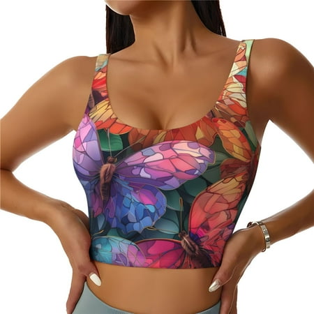 Sports Bras for Women High Support  Colorful Butterfly Cluster Workout Tank Tops Woman  Yoga Bra with Removable Cups