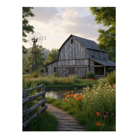 Diamond Art Kit for Adults, Rustic Barn With Flowers Diamond Painting for Adults Beginners, DIY Diamond Art Painting Kits, 5D Diamond Painting Crafts for Home Decor 12x16 Frameless