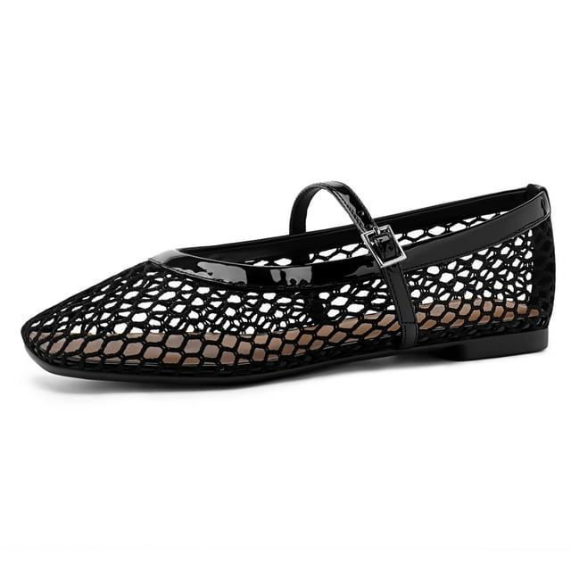 Zapatos planos Rihero, zapatillas de ballet de malla negra para mujer, talla 7.5