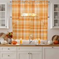 thumbnail image 2 of Orange Plaid Swag Kitchen Curtains Sets for Windows 24 Inch Length, Fall Gingham Grids Striped Minimalist Short Window Curtain Panels Swags Valances and Tiers 3 Piece Set for Cafe/Dining Room, 2 of 8
