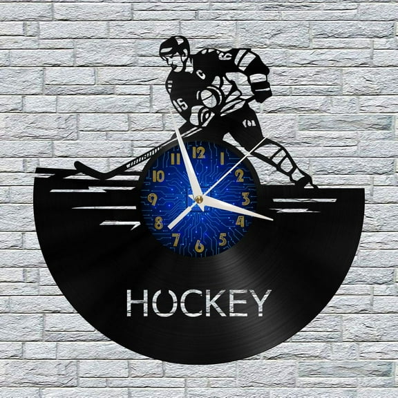 Hockey Game 12 Inch Vinyl Record Wall Clock - Silent, Creative, and Unique Clock for Living Room, Entryway, or Bedroom Decor - Perfect Gift Idea(12 inchs B without LED)