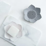 TOOAD 2 Pieces of Silicone Soap Dish, Soap Box with Drainer, Flower Shaped Bathtub Kitchen Shower Table Silicone Soap Dish (Gray+White)