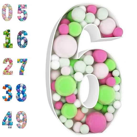 3FT Mosaic Balloon Frame Number 6 Marquee Easy to Assemble Numbers Light Up Pre-Cut Kit Thick Foam Board Decoration Supplies for Birthdays, Anniversary, Baby Shower
