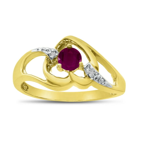 10k Yellow Gold Round Ruby And Diamond Heart Ring