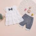 thumbnail image 3 of URMAGIC Toddler Baby Girl Summer Outfits Ruffle Sleeve Sleeveless T-Shirt Tops and Shorts 2Pcs Clothes Set 1-5 Years, 3 of 7