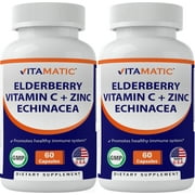 2 Pack - Vitamatic Elderberry Zinc Vitamin C Echinacea Extract - 60 Capsules