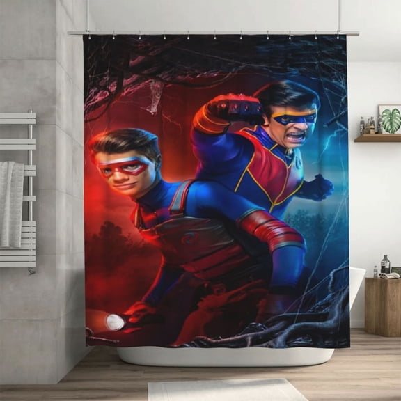 Henry Danger Shower Curtain Cartoon Art Bath Shower Curtains with 12 Hooks, Waterproof Washable Polyester Bathroom Home Decor Set 72x72 Inch, Iron