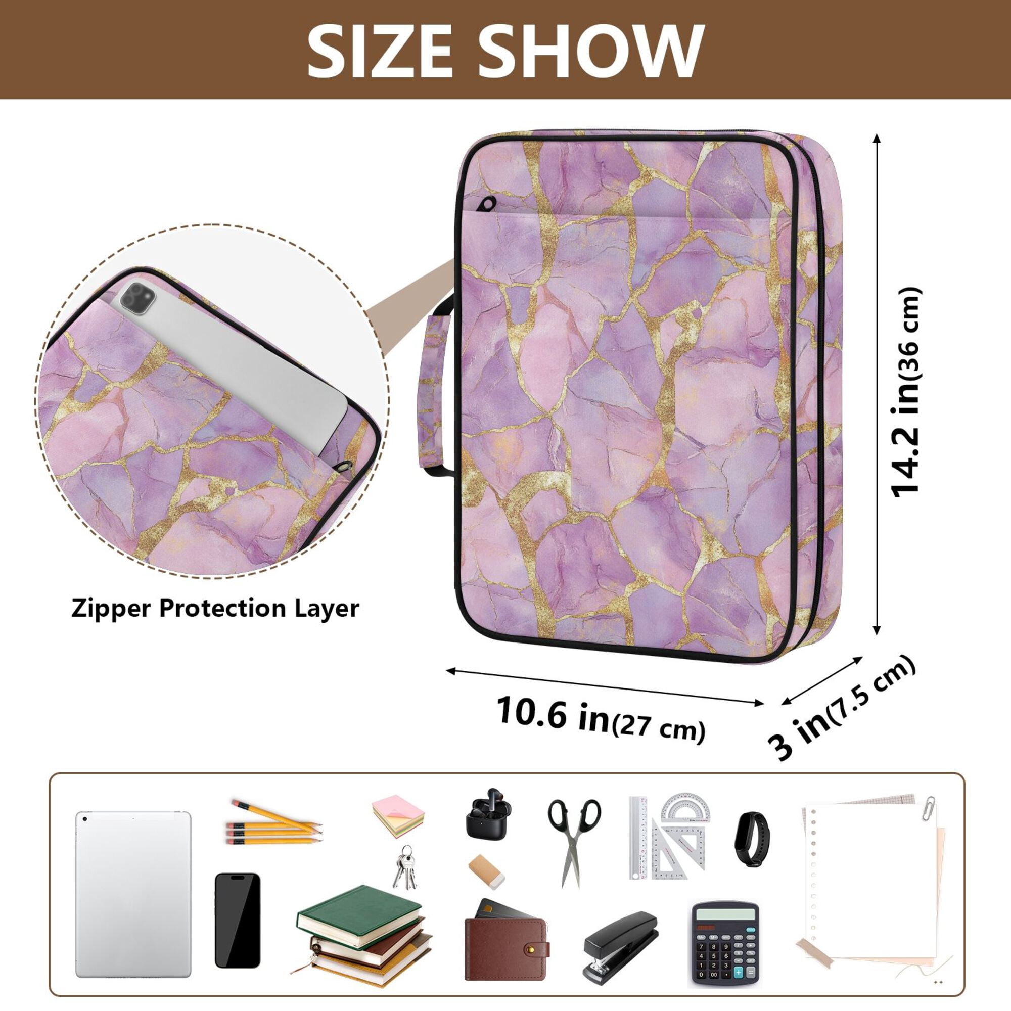 FORMRS Accordion File Folder A4 Size 7-Pocket Expanding Document Organizer Bag with 3 Ring Binder, Pastel Pink Marble Pattern