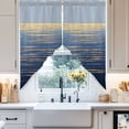 thumbnail image 4 of Abstract Blue Swag Curtain Valance for Windows, Ocean Golden Water Ripple Sunrise Horizon Window Treatments Short Swag Topper for Kitchen Windows Bathroom Bedroom, 28"x36", 4 of 8