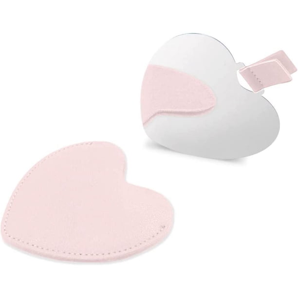 Espejo compacto de acero inoxidable, espejo de bolsillo irrompible en forma de corazón con bolsa de cuero de PU, mini espejo portátil para bolsa de maquillaje de viaje, para mujeres y niñas (rosa)