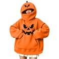 thumbnail image 5 of Womens Halloween Sweatshirts Pumpkin Mask Zip Hooded Oversized Cute Pullover Sweatshirt with Front Pocket Orange 03 M, 5 of 6